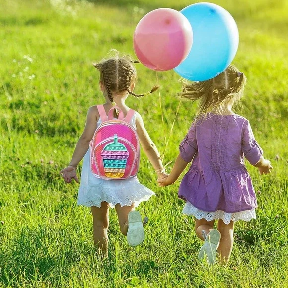 New Pink Boba Milk Tea Pop It Fidget Backpack - Picture 3 of 6